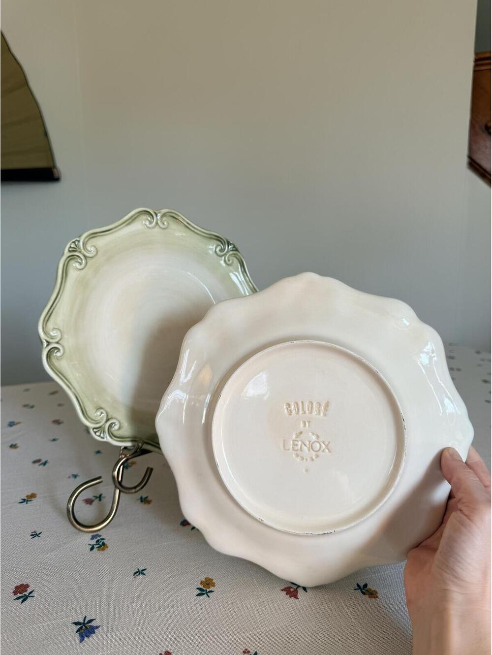 Set of 2 Vintage Lenox “Colore” Plates | Sage Green Floral Plates